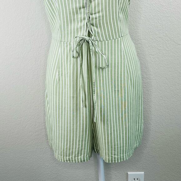 Vero Moda Sleeveless Linen Blend Lace Up Romper Green White Stripe Large/XL NWT - Picture 7 of 13